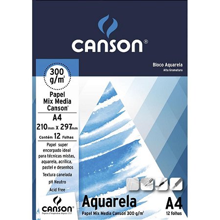Bloco para Educacao Artistica Aquarela Branco A4 300G 12F