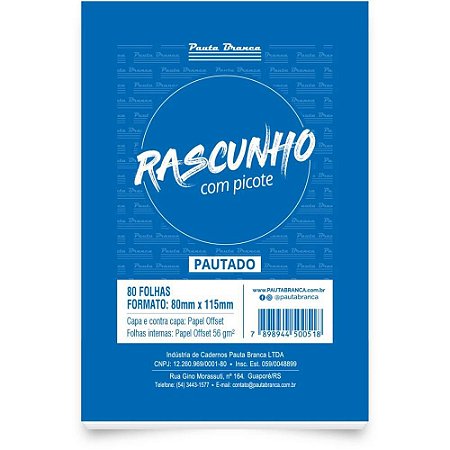 Bloco para Rascunho C/PICOTE C/PAUTA 80X115MM 80F PCTE C/10 P.branca