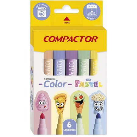 Caneta Hidrografica Compactor Color Pastel 6 Cores