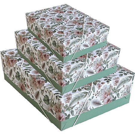 Caixa para Presente com Tampa PQ 16X16X7 ELAST. Estampada