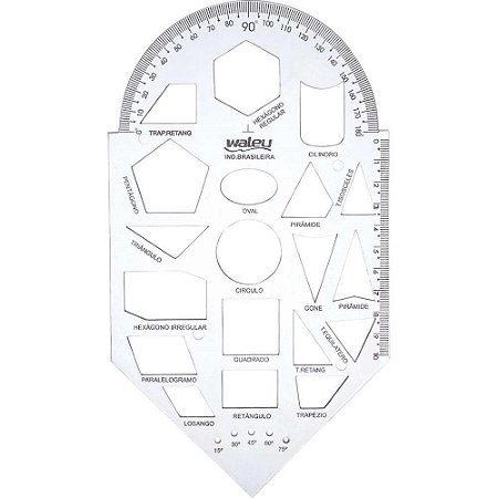 Regua Plastica Geometria Gabarito Cristal