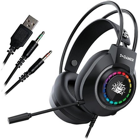 Fone de Ouvido com Microfone Headset Gamer RGB 5+X5-1000 PT