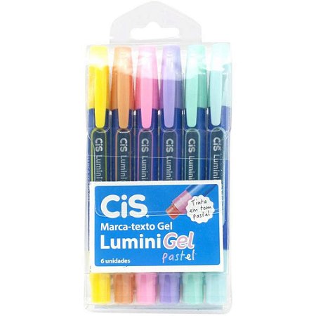 Caneta Marca Texto CIS Lumini GEL Pastel 6CORES