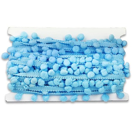 Aviamento Pompom Franja 10MM Azul Claro C/10M.