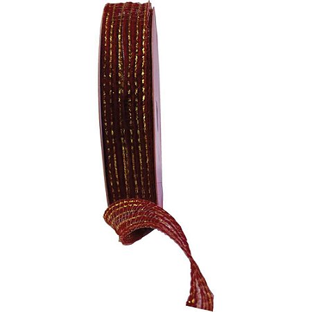 Fita ARAMADA de Juta 20MMX10M Vermelho C/DOURADO
