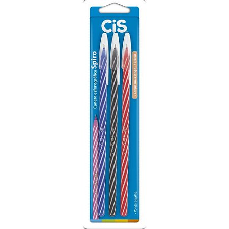 Caneta Esferografica CIS Spiro 0,7MM AZ/PT/VM C/3