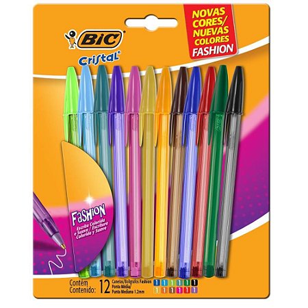 Caneta Esferografica Cristal Fashion  Dura+ 12CORES
