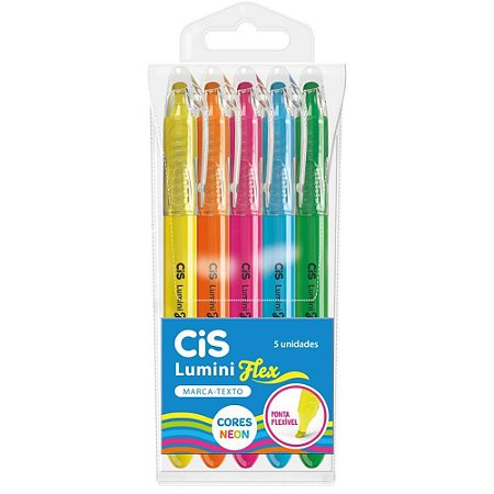 Caneta Marca Texto CIS Lumini FLEX Neon 5 Cores