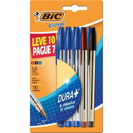 Caneta Esferografica Cristal L10P7 - 8AZ+1PT+1VM