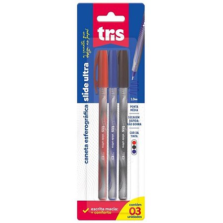 Caneta Esferografica TRIS Slide ULTRA 1,0MM AZ+PT+V