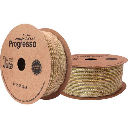 Fita ARAMADA de Juta 38MMX10M. CRU C/DOURADO (7909857048940)