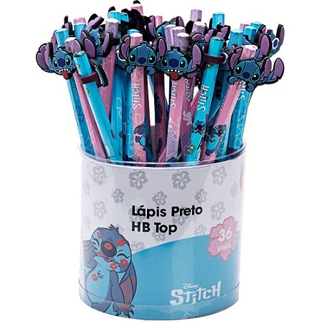 Lapis Preto Redondo Decorado STITCH TOP HB C/BORRACHA PCTE C/36 Molin