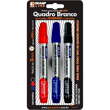 Pincel Quadro Branco QB213 Recarregavel C/03 Cores