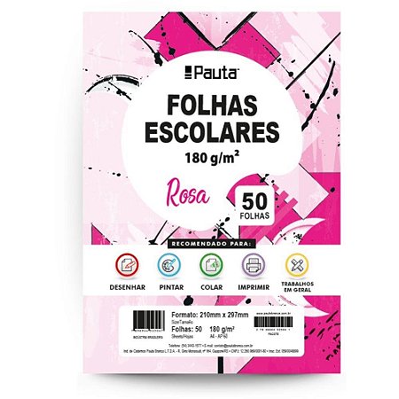 Papel Sulfite A4 Colorido AP60 180G 60KG. Rosa 50FLS.