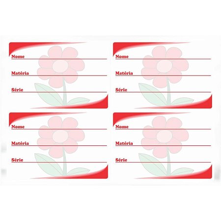 Etiqueta Escolar Decorada Vermelha FLOR 60X40MM. CT.C/08