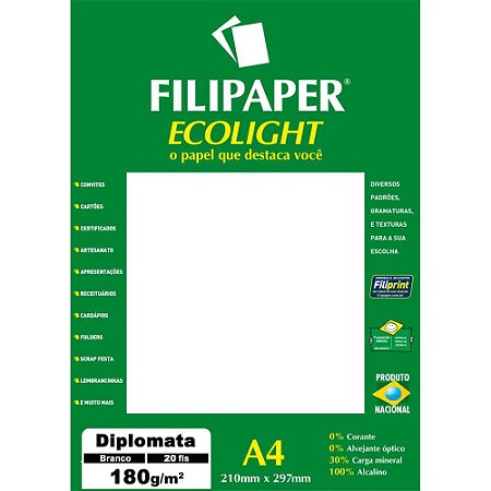 Papel A4 Diplomata Ecolight Branco 180G.