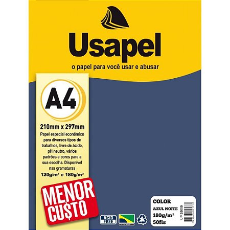 Papel A4 Color Usapel Azul Noite 180G