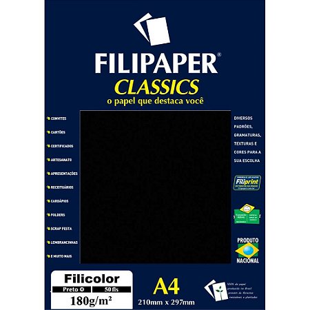 Papel A4 Color Filicolor Preto 180G.