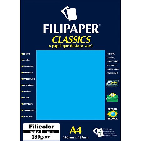 Papel A4 Color Filicolor Azul 180G.
