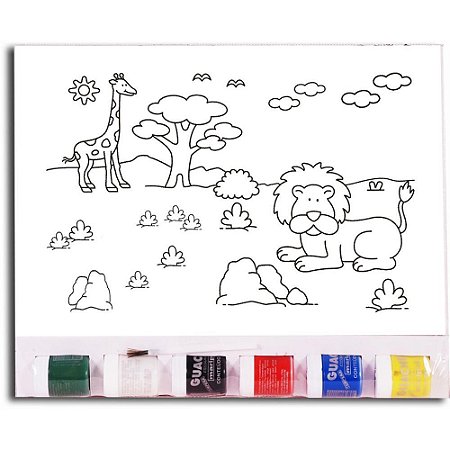 Tela para Pintura Riscada 20X30CM. Zoo C/PINCEL/GUACHE