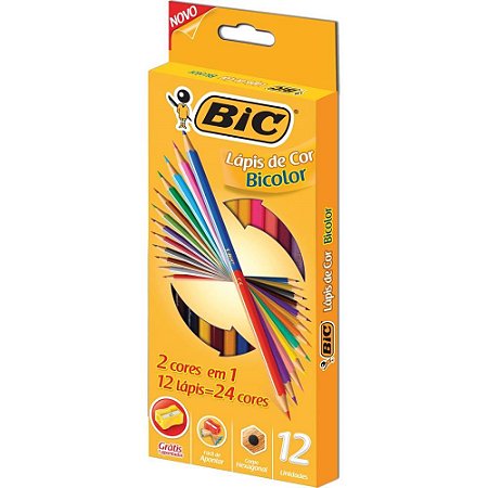 Lapis de COR Sextavado BIC Bicolor 12 Lapis 24 Cores