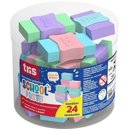 Borracha Colorida TRIS School Pastel Sortidas