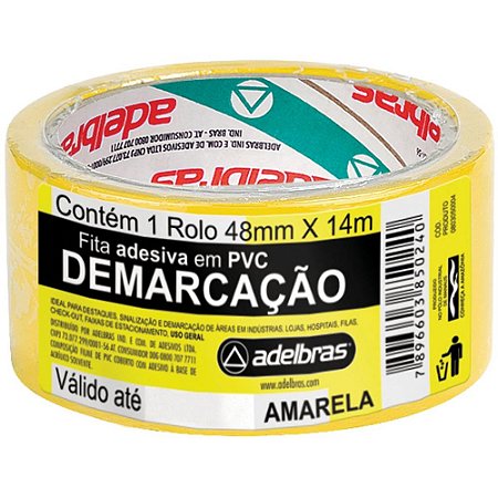 Fita para Demarcacao de Solo PVC Amarela 48MMX14MTS.
