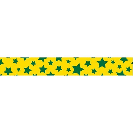 Fita Cetim Copa do Mundo 15MM 10M. Estrelas VERDE/AMAR.