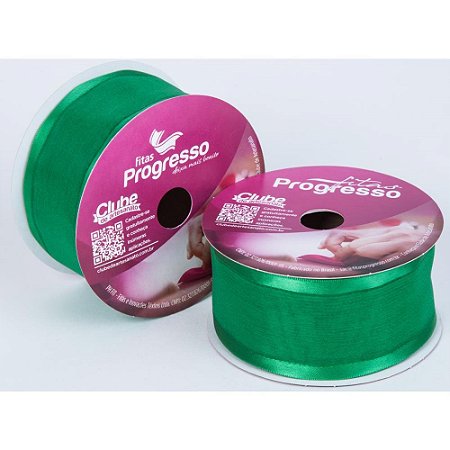 Fita Voal com Cetim 38MM 10M. Verde Bandeira (7891521881840)