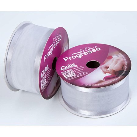 Fita Voal com Cetim 38MM 10M. Prata (7891521714193)