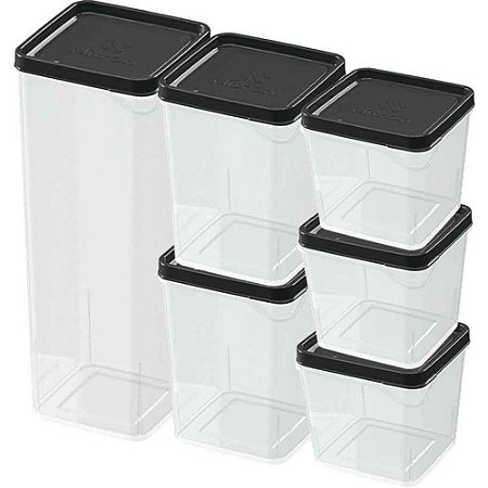 Pote Plastico CONJ. 6 Potes Modulares Preto