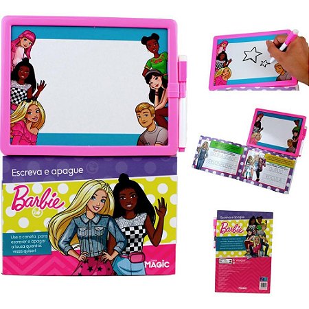 Livro Brinquedo Ilustrado Lousa ESCREVE e APAGA Barbie