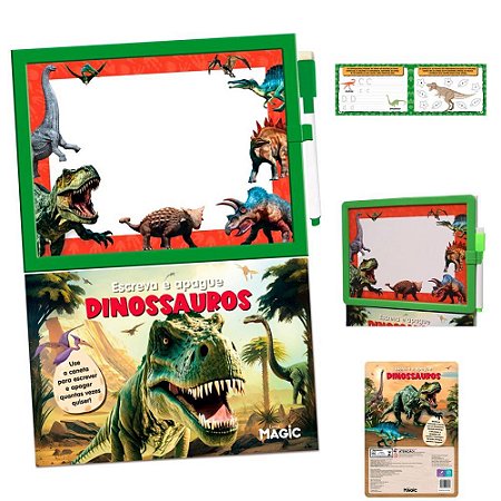 Livro Brinquedo Ilustrado Lousa ESCREVE e APAGA Dinos
