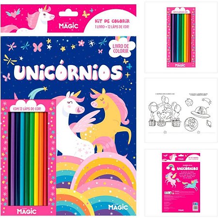 Livro Infantil Colorir KIT Lapis de COR Unicornios