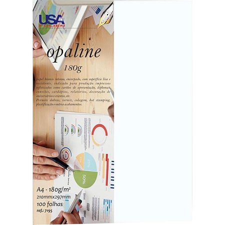 Papel Opaline A4 Branco Nacional 180G