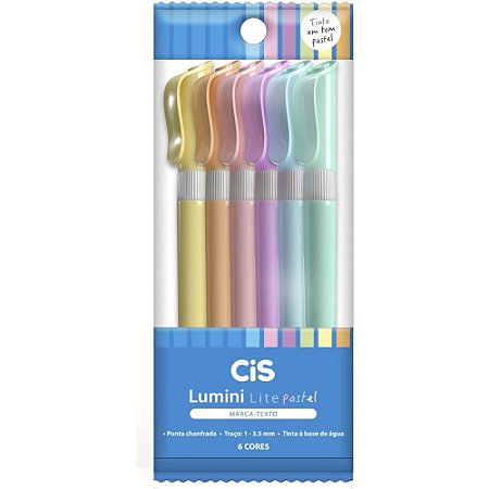 Caneta Marca Texto CIS Lumini Lite 6 Cores Pastel Estojo
