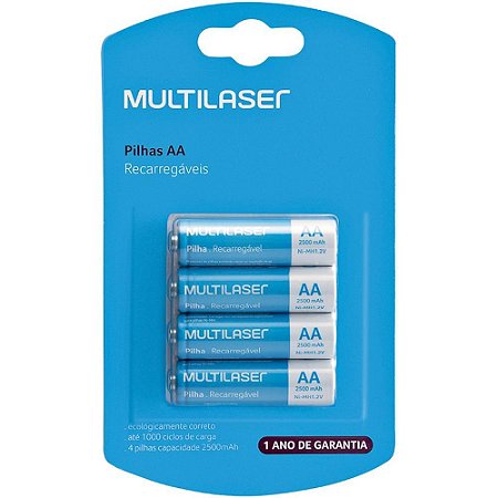 Pilha Recarregavel Pequena AA 2500MAH C/04