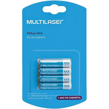 Pilha Recarregavel Palito AAA 1000MAH C/04