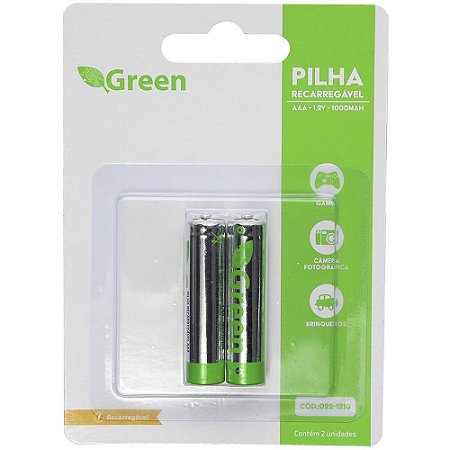 Pilha Recarregavel Palito AAA 1000MAH 1.2V Green