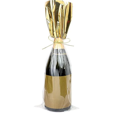 Sacola para Garrafa Saco Liso Ouro 20X50CM PCT.C/25