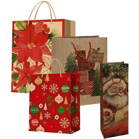 Sacola para Presente Natal KRAFT Decorada 37X12,5X8CM PCT.C/12