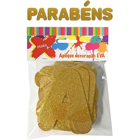 Faixa Decorativa Parabens Gliter Ouro 12CM.
