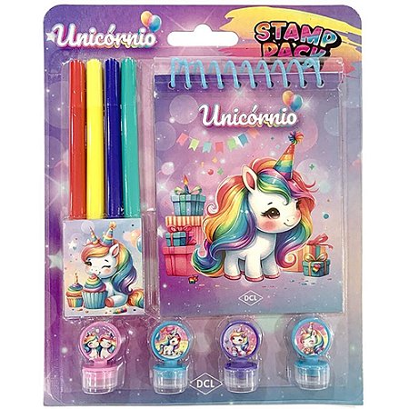 Livro Infantil Colorir STAMP PACK Unicornios Carimbos