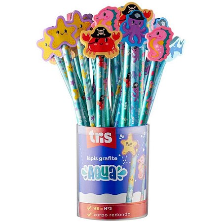Lapis Preto Redondo Decorado TRIS Aqua C/TOPO Silicone 4MOD POTE-24