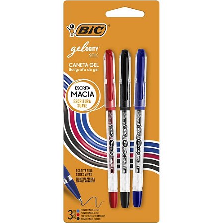 Caneta GEL BIC Gelocity AZ/PT/VM BL.C/03