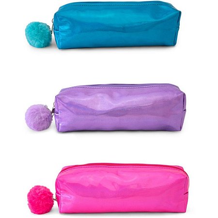 Estojo Simples PVC Retang. Glitter Pompom (S)