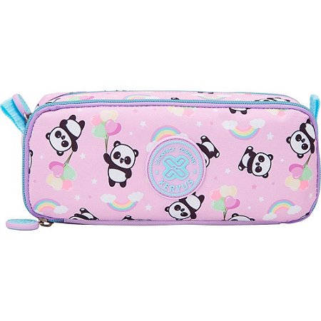 Estojo Duplo College Panda Balao Rosa