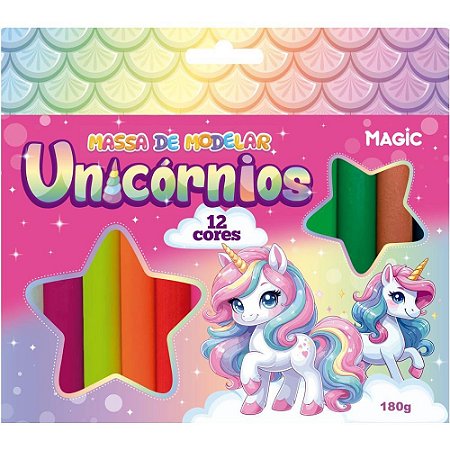 Massa para Modelar Criativa Unicornio 180G com 12 Cores