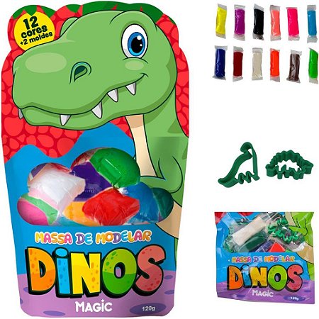 Massa para Modelar Criativa Dino 120G com 12 CORES/2MOLDES