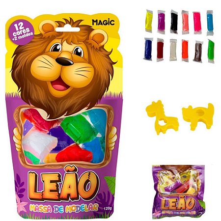Massa para Modelar Criativa Leao 120G com 12 CORES/2MOLDES